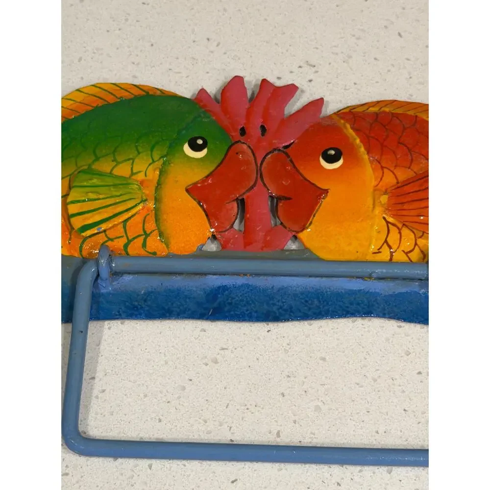 Metal bright colored fish towel rack wall hanging